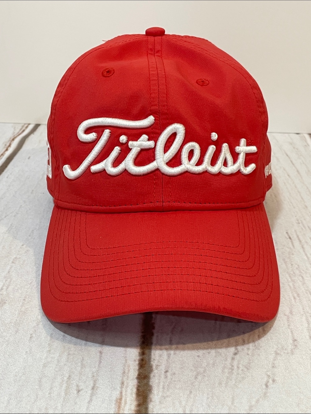 Titleist FJ Pro V1 Red Baseball Cap White Embroidered Script Logo Golf Hat